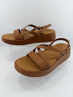 FitFlop F-Mode Slingback Platform Wedge Sandal Women’s 9 Deep Tan Leather